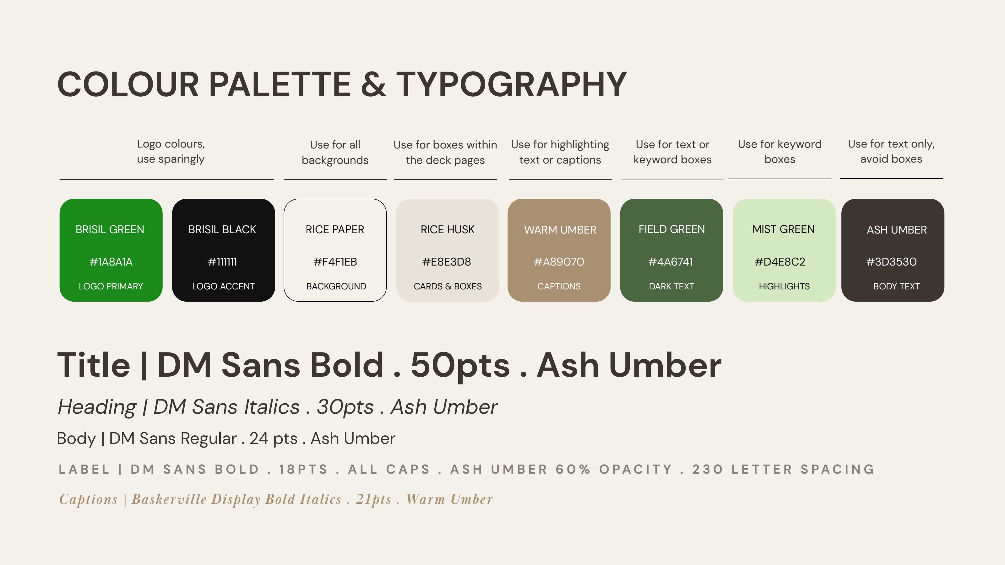 Brisil colour palette and typography system